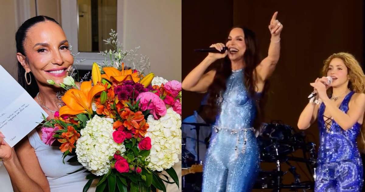 Shakira envia flores e bilhete para Ivete após participação em show em Copacabana: ‘Muito amor’